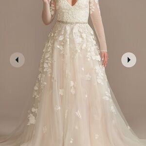 GALINA SIGNATURE illusion long sleeve wedding dress